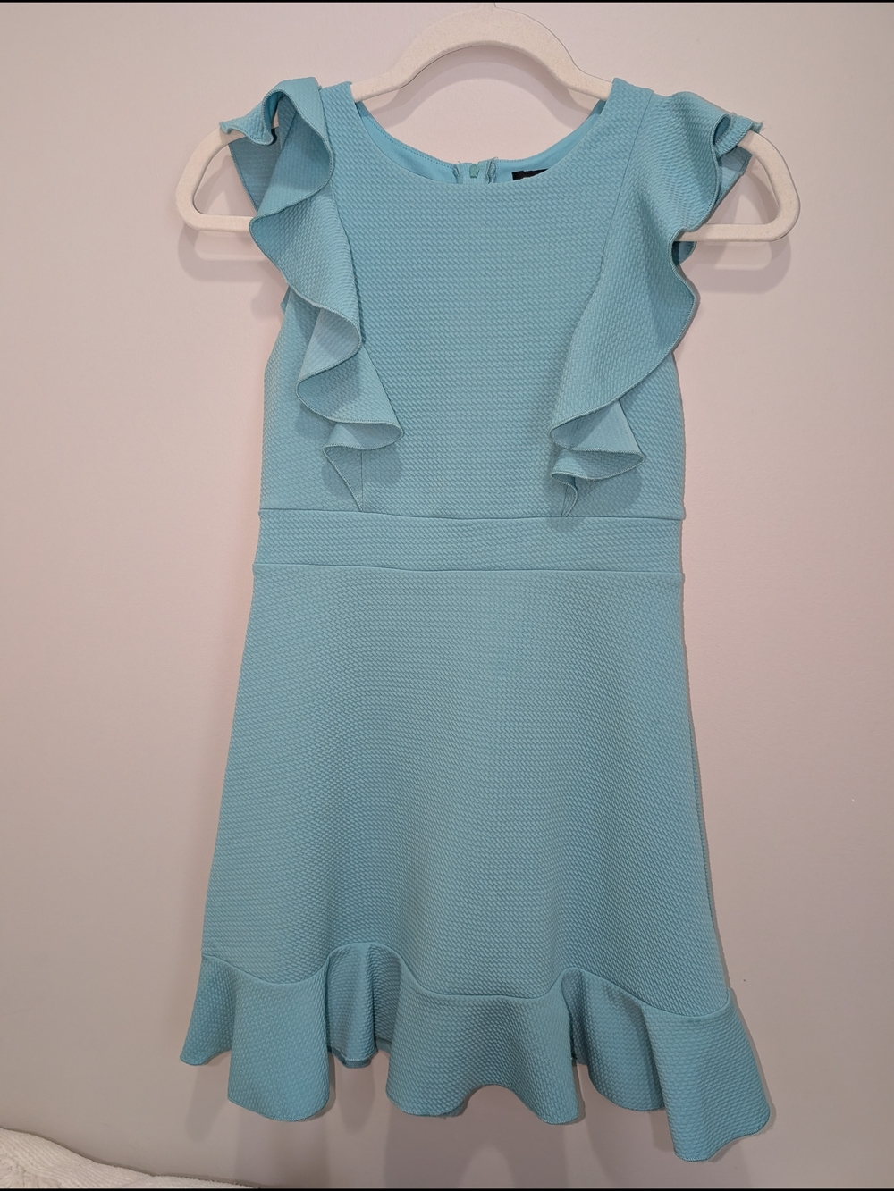 Girls Light Aqua Ruffle Hem Dress
